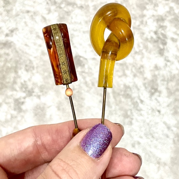 Antique Vintage Chinese Bakelite Hairpins Ornaments Japanese Accessories - Picture 6 of 7